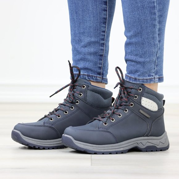 Woman's Hiking Active Waterproof High Top Comfort Sneakers Shoes, Navy - Picture 2 of 13